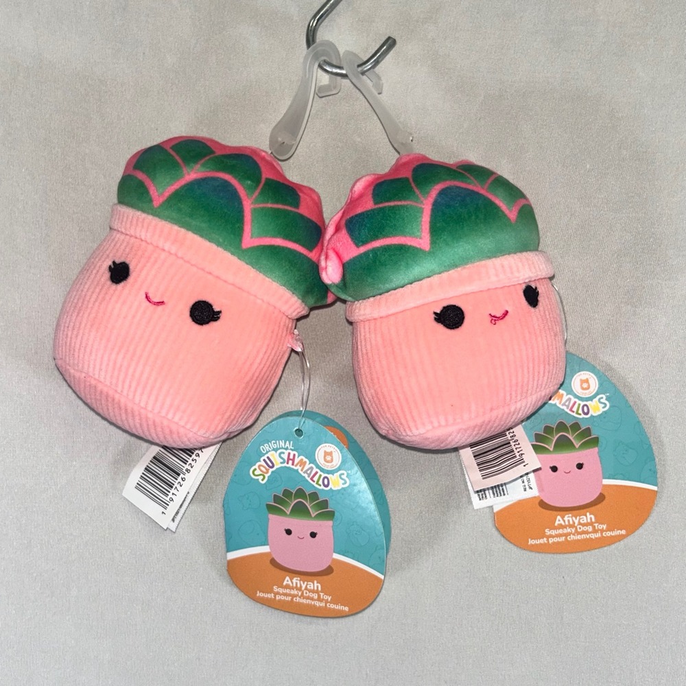 Squishmallows Afiyah Squeaky Dog Toy Plush Succulent Pink Set of 2 NWT